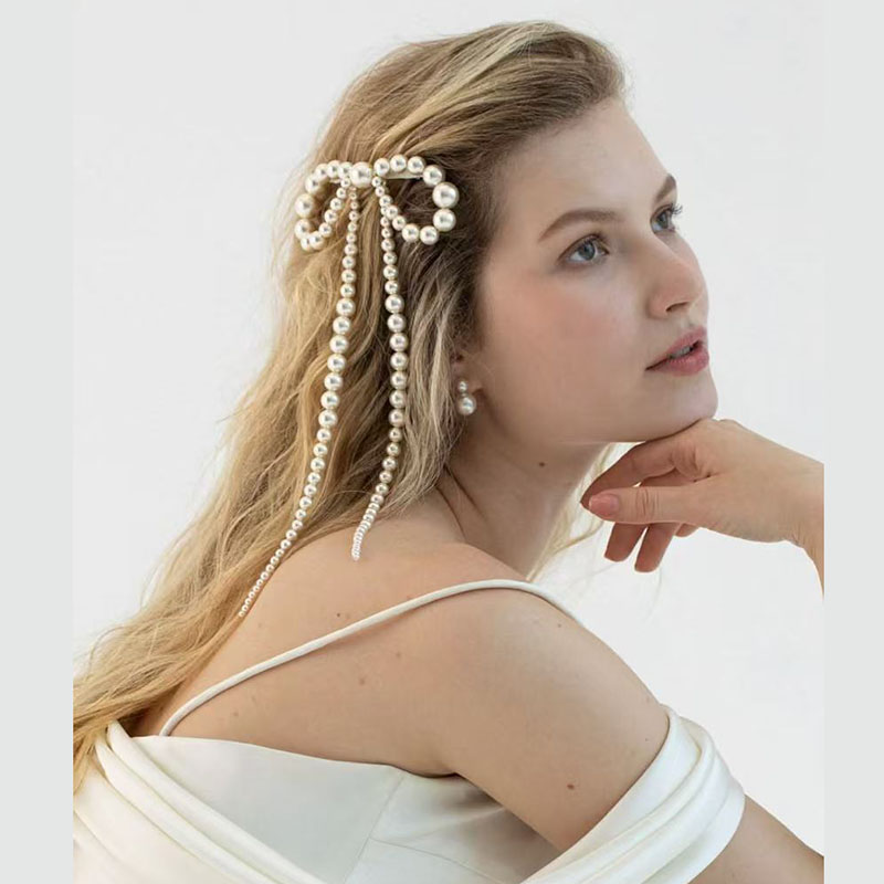 Elegante Dulce Mujeres Nudo De Lazo Perla De Imitación Pinza Para El Cabello display picture 6