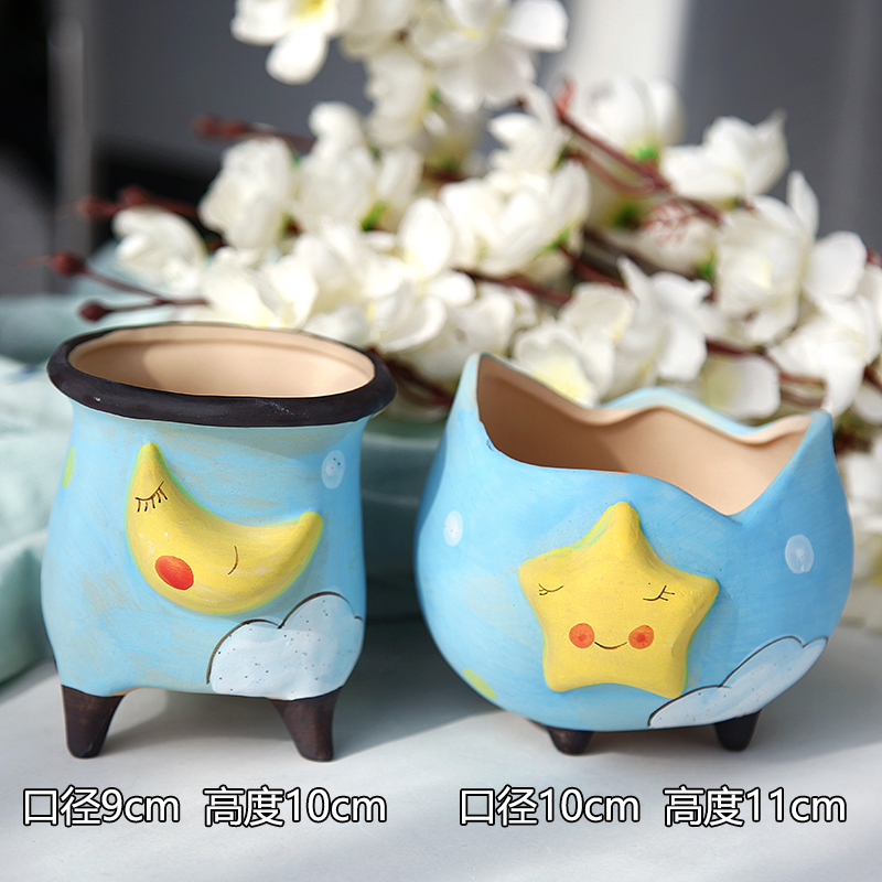 Manual creative fleshy flowerpot coarse pottery breathable stars the moon made of large caliber micro landscape household flower pot