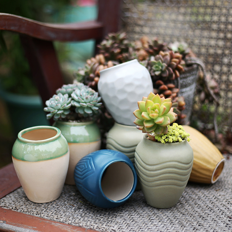 Fleshy flowerpot ceramic package mail special offer a clearance coarse pottery breathable complex ancient running the flesh creative move is small basin of wholesale