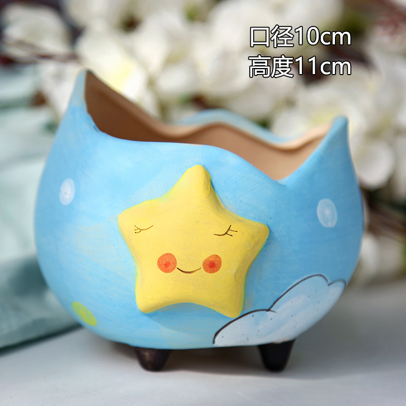 Manual creative fleshy flowerpot coarse pottery breathable stars the moon made of large caliber micro landscape household flower pot