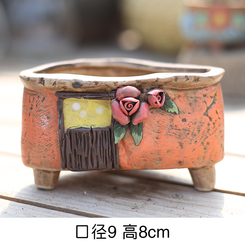 Retro meaty plant flower pot wholesale small flesh POTS biscuit firing fleshy flower - pot ceramic hand - made pottery flowerpot