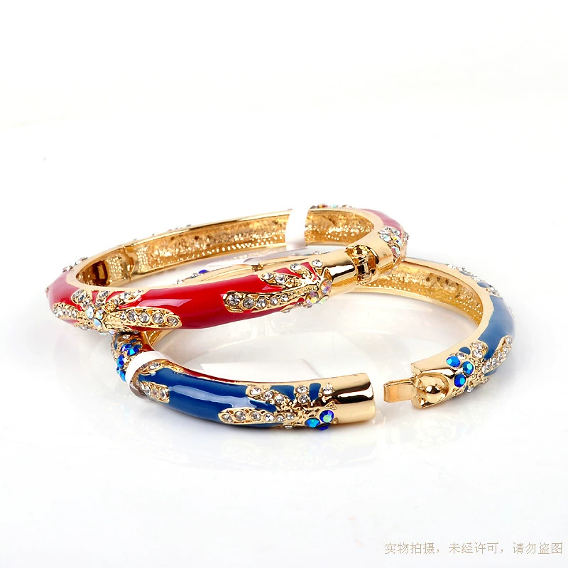 1029 Quà tặng ngày của mẹ Bắc Kinh Cloisonne bangle Vòng tay hai mặt màu pha lê kim cương mạ vàng vòng tay cartier