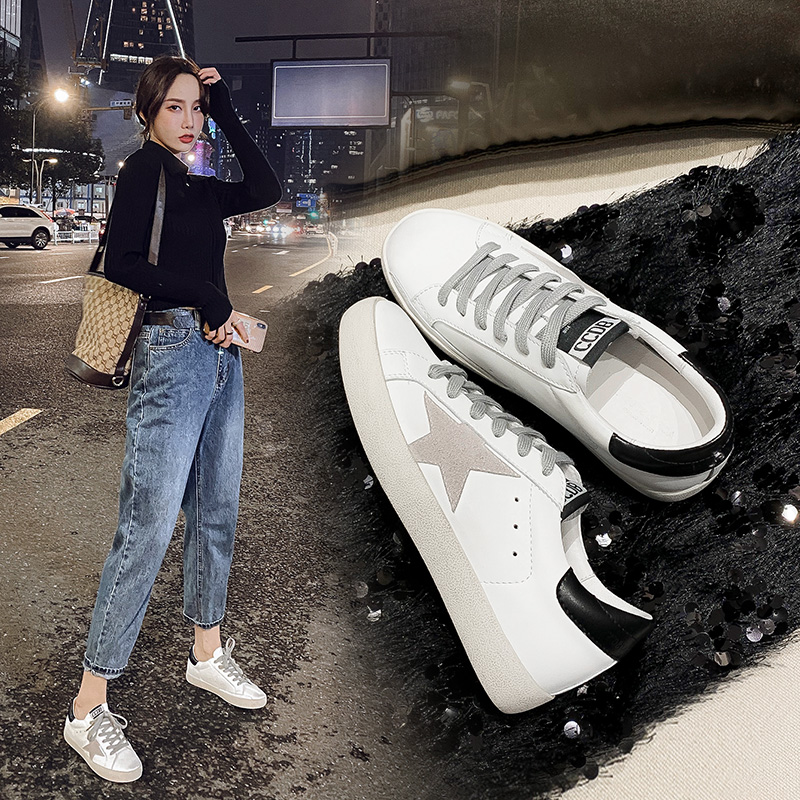 Eischen Flat Bottom White Shoes Woman 2020 Spring new 100 hitch original Cebu Wind Net Red Leisure Stars Dirty Shoes