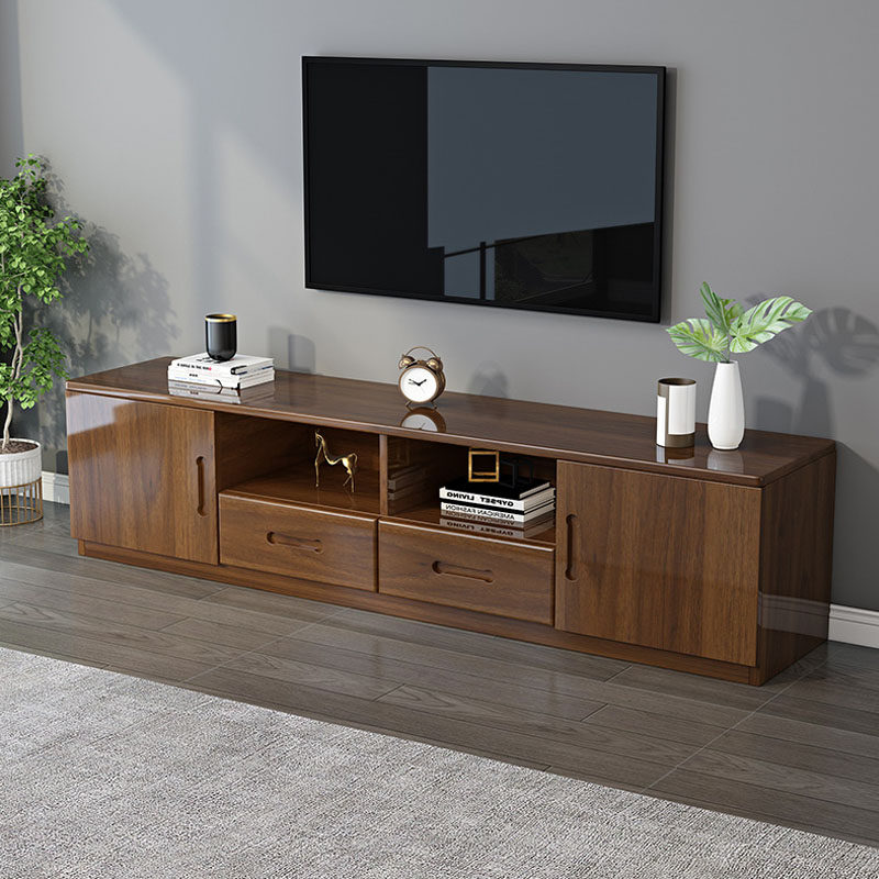 Full solid wood TV cabinet tea table combination light extravagant modern Chinese small family style living room ground cabinet home minimalist film and TV cabinet