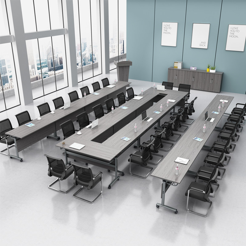 Double conference table folding training table and chairs combined mobile table strip table splicing flap table double desks