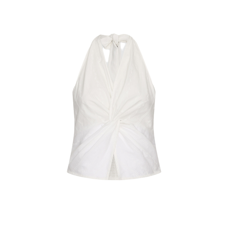 Ur&Dc2026 Spring New Style French Style Lazy Design Twist Embroidered White Halter Top Women's Short Top