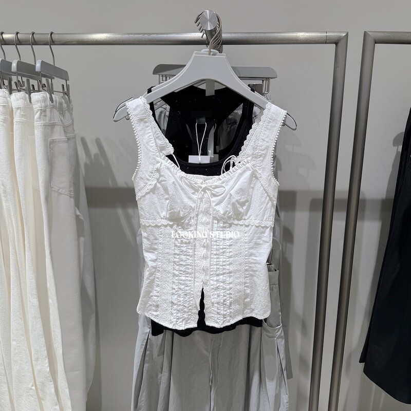 Ur&Dc2026 Spring New Style Casual Sweet Age-Reducing Lace Bow Tie Halter Top Women's Short Top