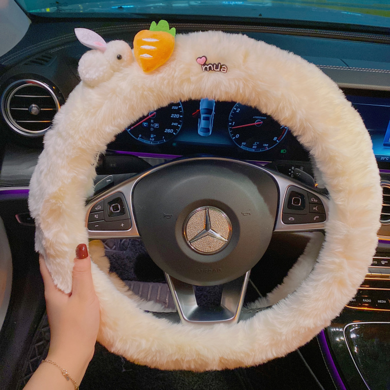 2023 new rabbit radish cartoon car steering wheel cover winter season warm plush handlebar sleeve goddess-Taobao