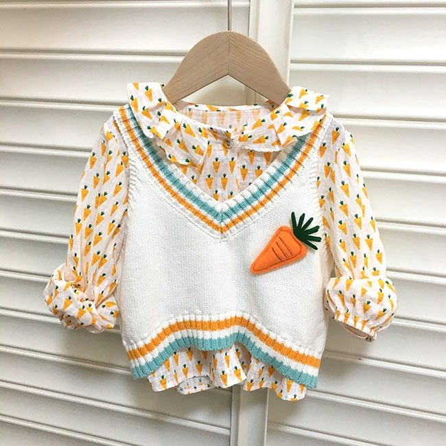 peace mara children's clothing 22 spring and autumn girls baby long-sleeved shirt top bottoming vest sweater vest tide