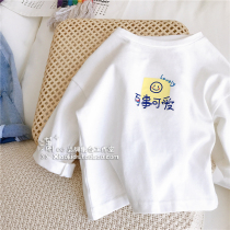 Baby long-sleeved T-shirt 2020 spring and autumn pure cotton long-sleeved Korean mens and womens childrens T-shirts solid color cute trendy childrens tops
