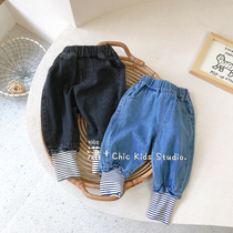 Childrens jeans mens and womens 2020 autumn new Korean version of wild Western style denim trousers spring and autumn pants