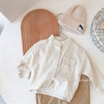 Childrens shirt boys 2020 autumn new Korean version of solid color corduroy cotton shirt long-sleeved round neck shirt tide