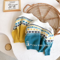 Childrens sweaters mens and womens autumn and winter new Korean round neck jacquard pullover knitwear Western style baby sweater tide