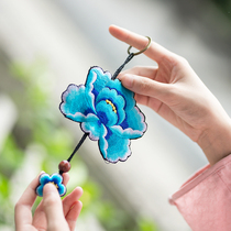 Youzhou Miao embroidery characteristic handicraft jewelry ethnic style peony flower key bag