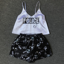 Police Print Pajama Sets Pattern Women Pajamas Strap Sleeve