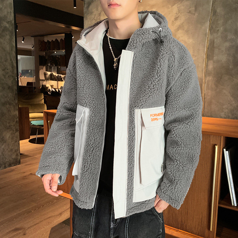 2019秋冬新款男加绒加厚羊羔毛外套男士潮牌短款夹克韩版潮流棉衣
