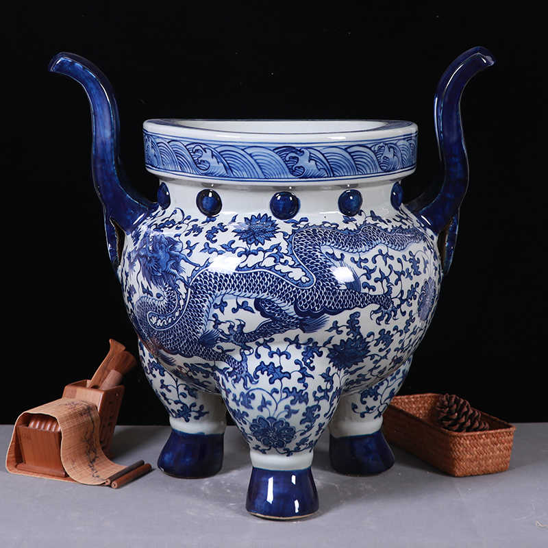 清康煕青花竜紋香炉 茶道具 香道具 装飾品 現代工芸品 置物 工芸品