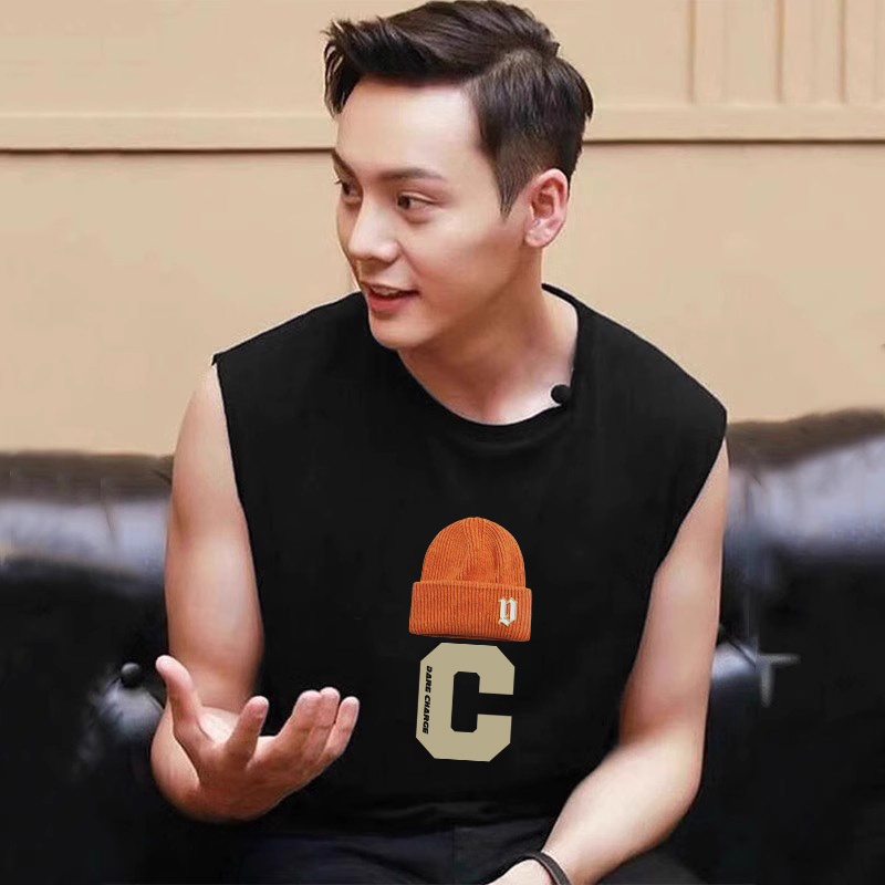 Men's Vest, Pure Cotton, Summer Sleeveless T-Shirt, Loose Fit, Gym Tank Top, American Style Trendy Brand Workwear Top for Men