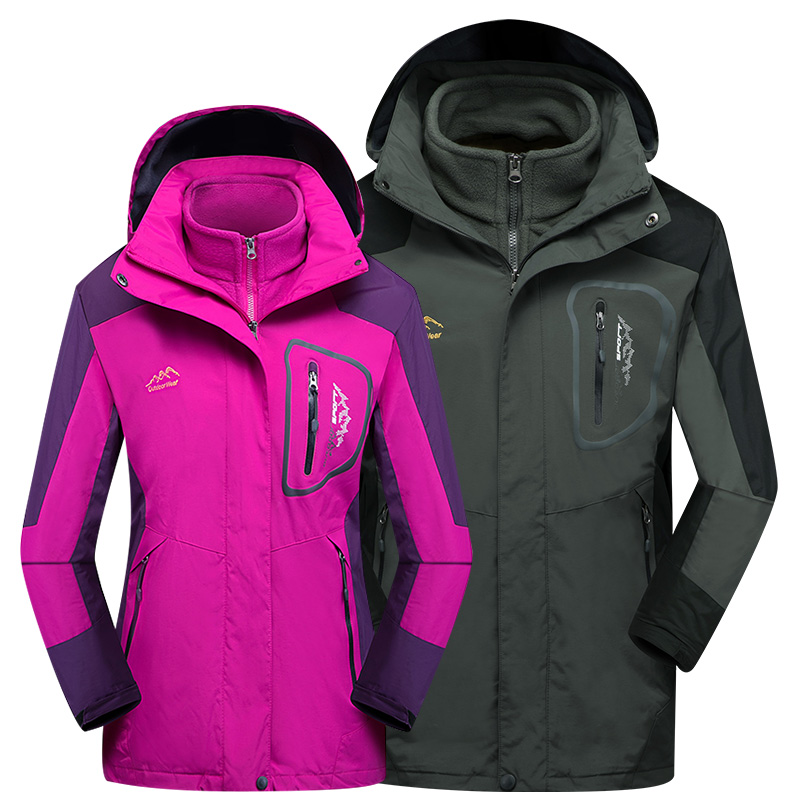 Jacket men's three-in-one two-piece set detachable autumn and winter plus velvet thickened cold-proof clothing warm jacket windproof jacket