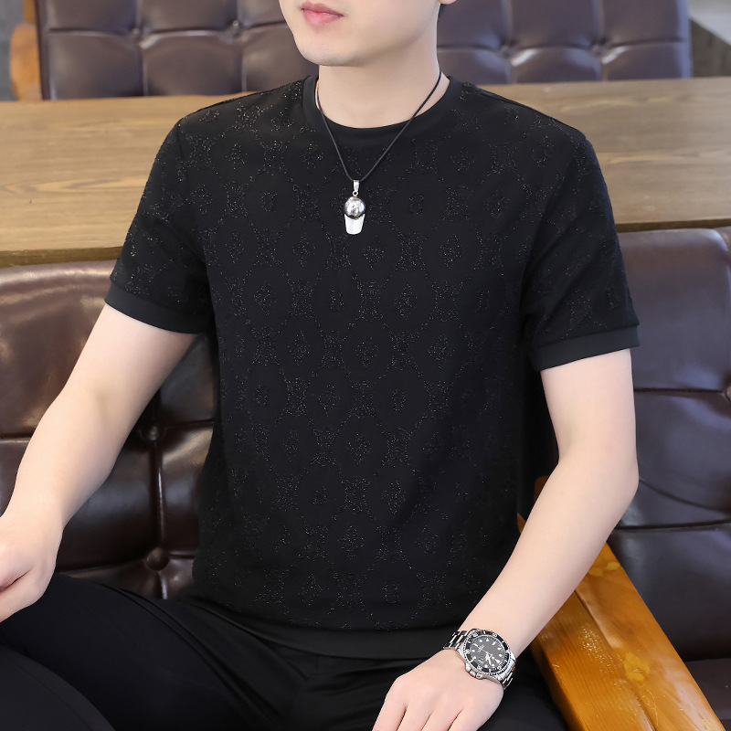 Solid Black High-End Ice Silk Mesh T-Shirt for Men, Simple and Versatile Casual Short-Sleeve Top, Men's Half-Sleeve T-Shirt