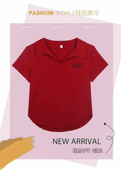 韩版夏装polo衫上衣夏季新款翻领百搭修身短款小个子短袖t恤女