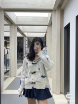 Tail ~ 2024 winter new retro navy collar cable sweater cardigan jacket