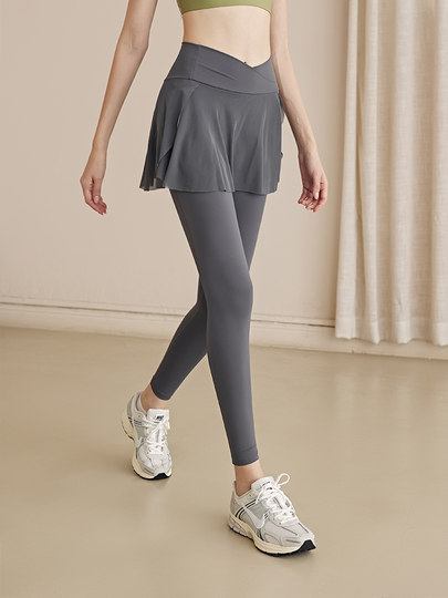 Daddect Fake Two-Piece Yoga Pants for Women, High-Waisted, Hip-Lifting, Running Training, Tight-Fitting Dance Skirt, Quick-Drying Fitness Skirt Pants