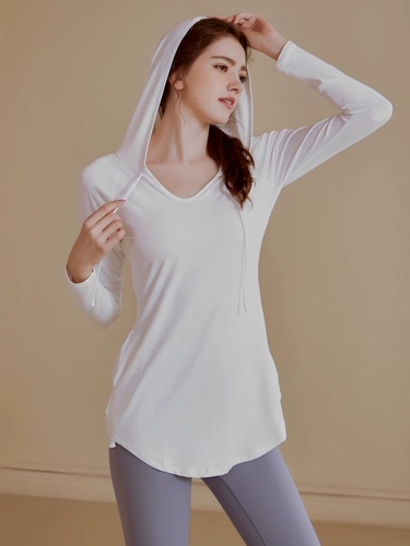 Толстовка с капюшоном, одежда для йоги, спортивный демисезонный лонгслив для спортзала, средней длины