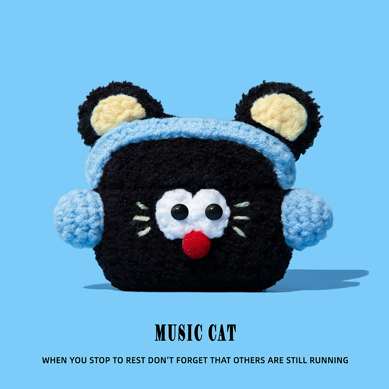 Suitable for AirPods 4 Protective Case, Plush AirPods Pro 2 Protective Shell, Apple Bluetooth Earphone Case, Integrated AirPods 4Th Generation Ipod Soft Case, Pro 3 Second and Third Generation Knitted Cute Cat