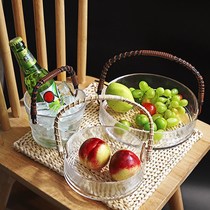 Net red fruit bucket fruit plate living room household simple glass plate candy plate snack plate dried fruit plate small delicate