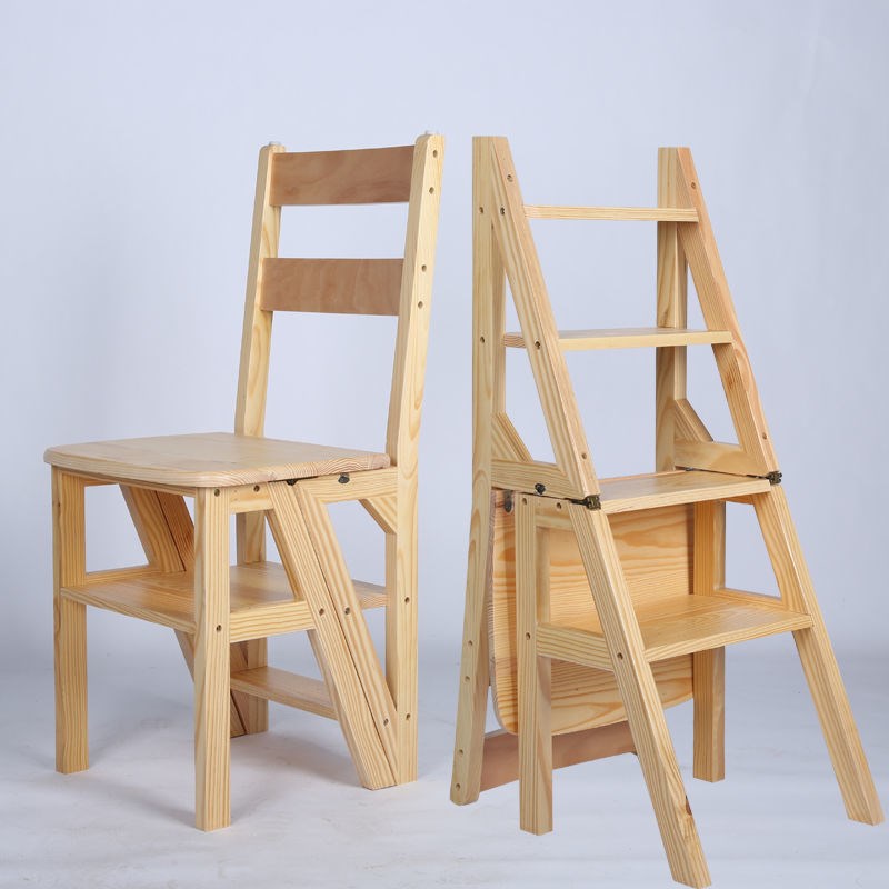 Ladder stool ladder stool solid wood household multifunctional folding ladder chair indoor mobile climbing ladder dual-purpose four-step ladder