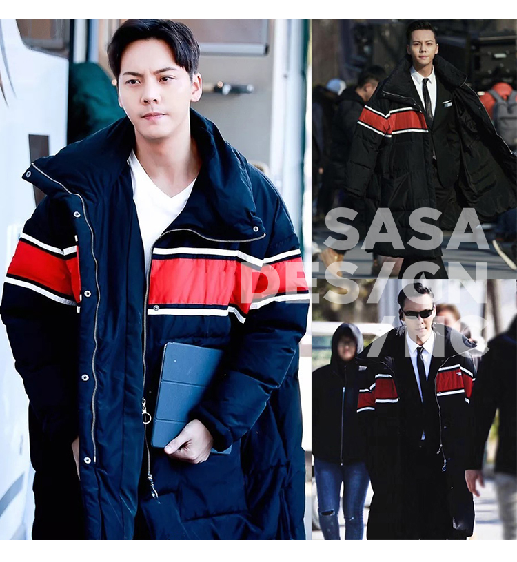 [Miss SASA] tùy chỉnh chữ màu đỏ quá khổ oversi dài Hàn Quốc phiên bản của bánh mì dịch vụ quần áo cotton áo khoác kaki nữ lót lông hàn quốc