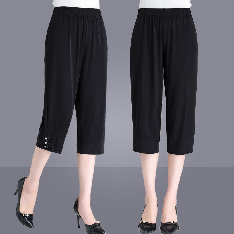 Ice silk mother pants cropped pants elderly pants loose middle-aged and elderly women's pants summer thin section grandma pants large size old lady pants