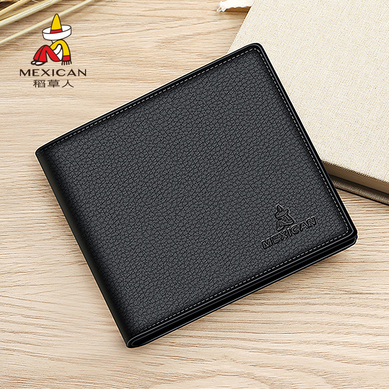 Rice Straw Man Wallet Men Genuine Leather Short head layer Bull Leather Male small card bag Male Tide Card Money Clip Student Leather Wallet