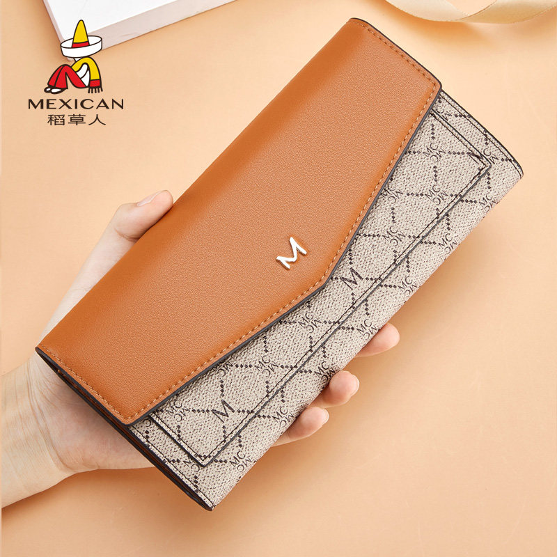 Rice straw man wallet female long version Korean version retro big gas large capacity to put mobile phone wallet integrated female style
