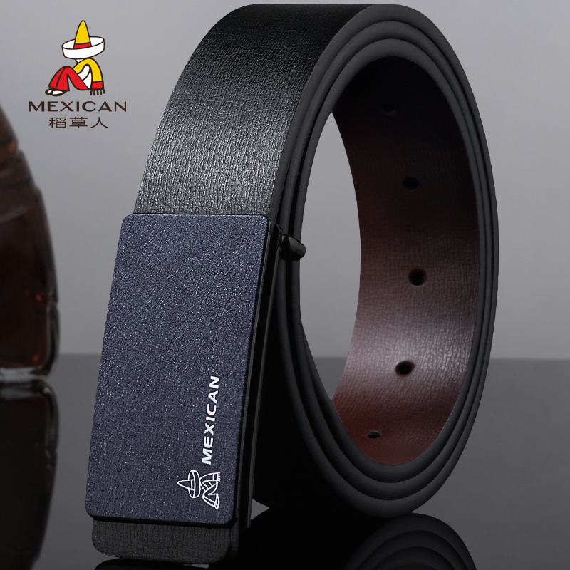 Rice straw man belt male youth inside wearing smooth buckle cow leather belt genuine leather casual board buckle pants with Korean version fashion tide