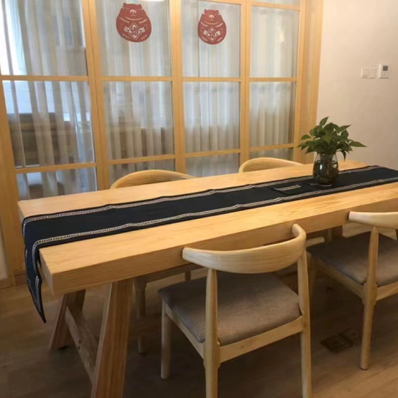 简约实木家用餐桌客厅餐桌茶桌樱桃白蜡木原木长方形一体两用桌子