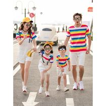 Parent-Child clothing summer 2021 New Chao a family of three four cotton T-shirt mother women foreign style short sleeve set