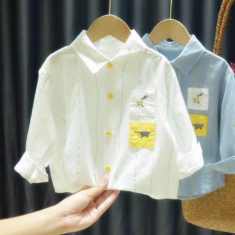 New Boys' Shirts Korean Style Versatile Shirts 2026 Spring and Autumn Children's Cartoon Stylish Shirts Toddler Fashion Trendy Clothes