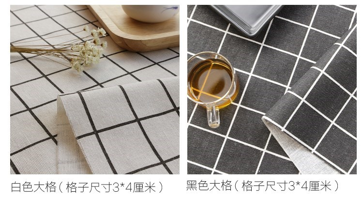 Phụ kiện khăn trải bàn in vải đầu rộng rãi Cửa sổ vải lanh cửa sổ vải vuông lưới màu đen và trắng phổ biến. - Vải vải tự làm cotton vải