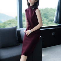 Early autumn knit dress womens autumn and winter long sweater dress over the knee with coat skirt sleeveless back skirt