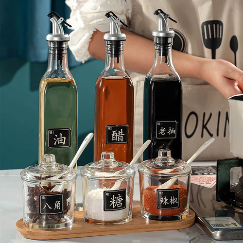 Домашние комбинированные стеклянные приправы для приправы с приправы резервуары для приправы для приправы для хранения бутылочки для приправы для кухни кухня