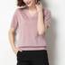 V-cổ lụa knitsweater băng t-shirt của phụ nữ mỏng với váy ngắn đầu mùa hè Hàn Quốc lụa lỏng tay áo ngắn T 桖 