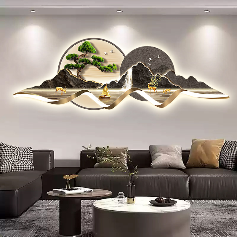 金山画2025新款客厅装饰画山水LED带灯,沙发背景墙上的大气壁画如何选择?-氛围画灯画-淘宝好物网