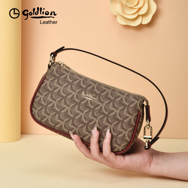 Goldlion Women's Wallet 2026 New Model Clutch Bag Printed Long Zipper Multi-Function Coin Purse Gift for Mom Handbag