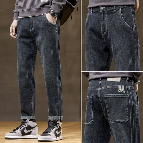 Демисезонные джинсы, утепленные штаны, свободный прямой крой, с вышивкой