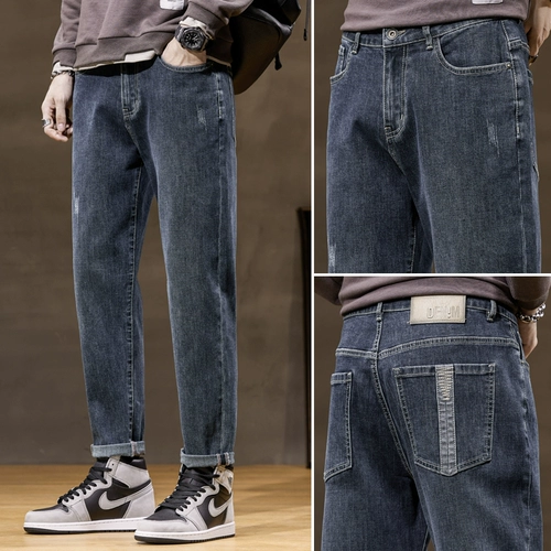 Демисезонные джинсы, утепленные штаны, свободный прямой крой, с вышивкой