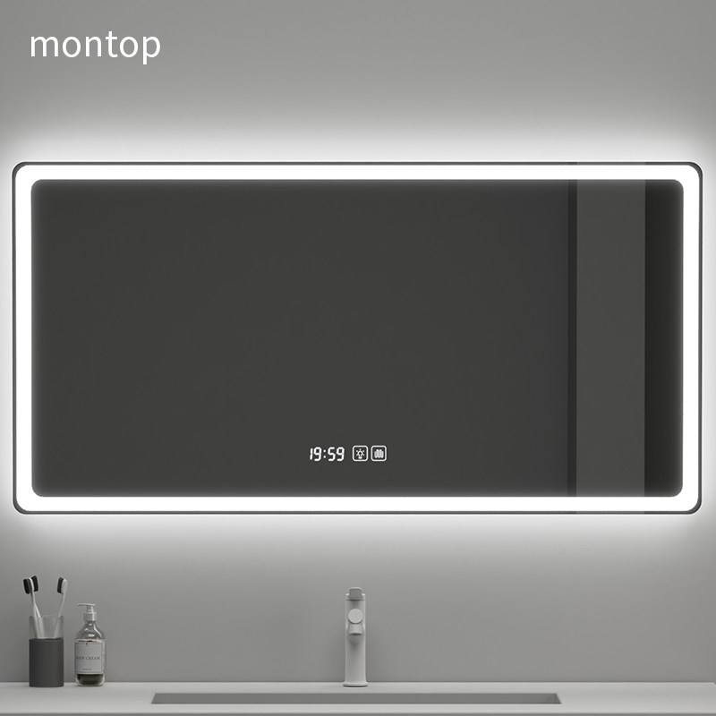 Mirror toilet make-up mirror hanging wall luminous smart mirror touch screen bathroom mirror cabinet with light anti-fog human sensing-Taobao