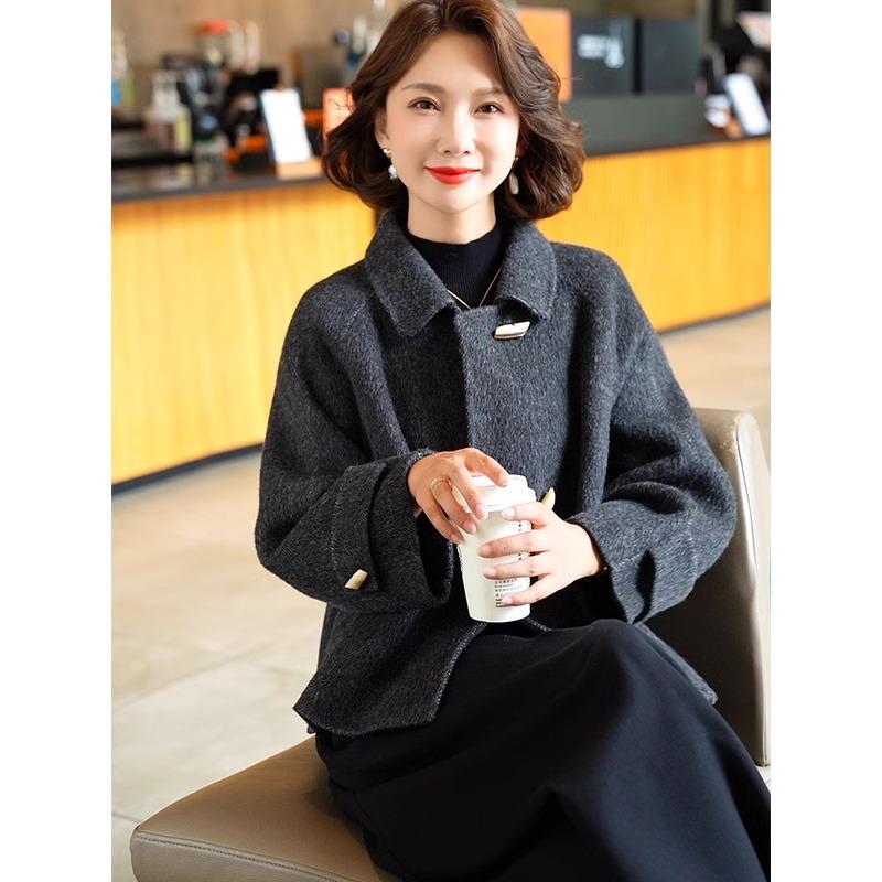 High-End Wool Double-Sided Cashmere Coat for Women, 2025 Autumn and Winter Outerwear, Petite, Elegant, Simple, Short, Casual