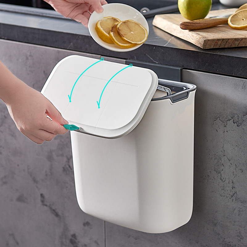Kitchen Trash Can with lid Home Closet Door Wall-mounted Toilet Makeup Room Living-room Hanging Creativity Collection Wastebasket